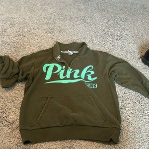 Olive green Pink quarter zip, size XS